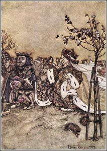 Las aventuras de Alicia en el país de las maravillas - La Reina nunca dejó de pelear con los otros jugadores y gritar: ¡Que le corten la cabeza! o: ¡Que le corten la cabeza! de Arthur Rackham